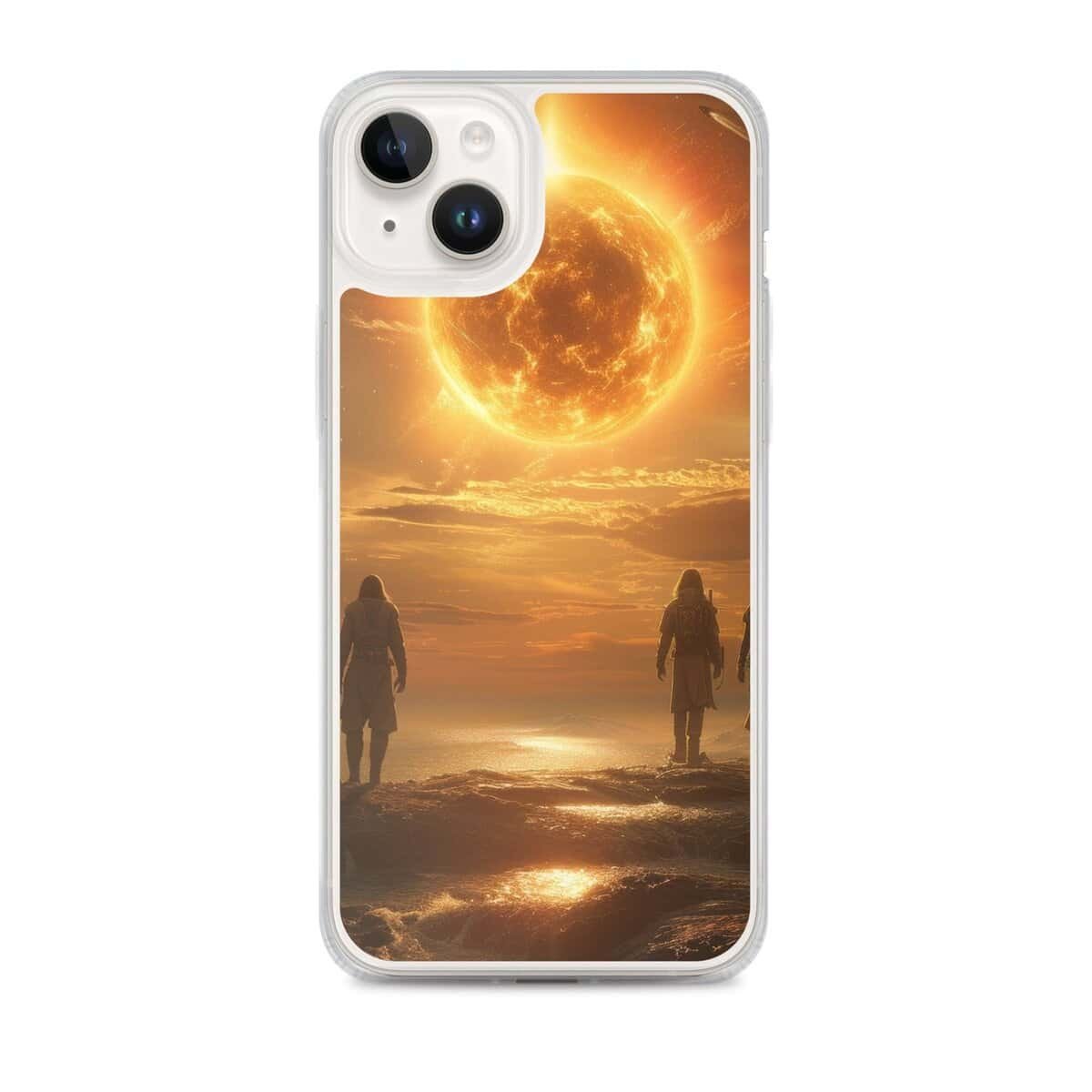 Two people standing on the beach with the Sun Clear Case iphone 11 pro case.
