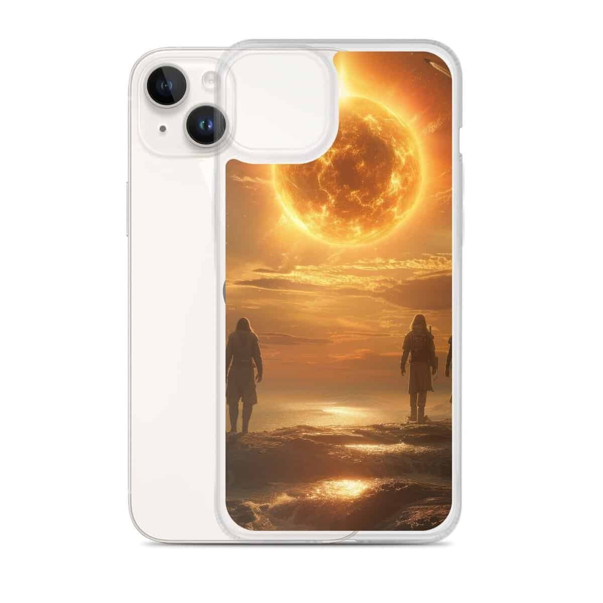 Future Us walking on the beach with the sun behind them iPhone case.