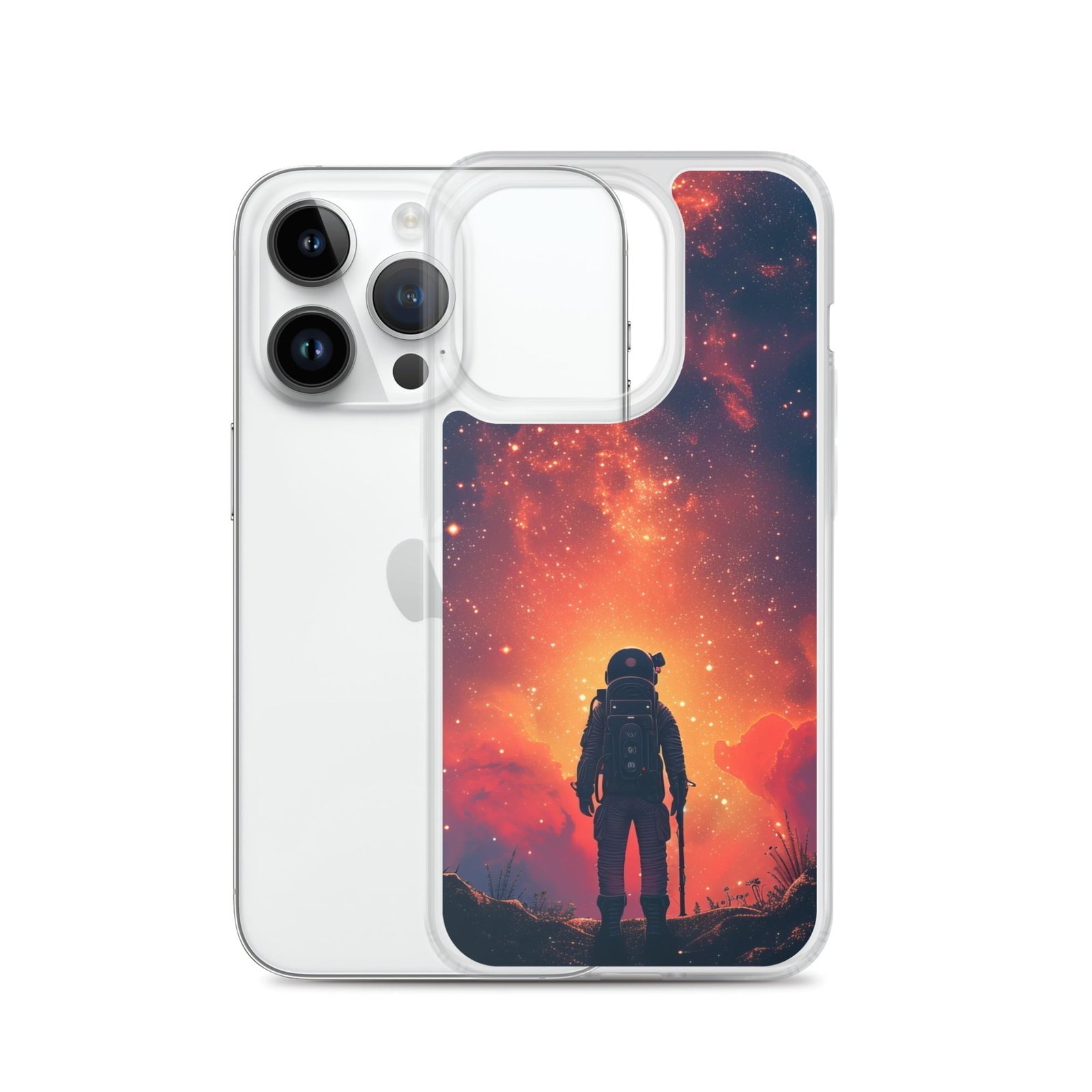 A iPhone® Clear Case with a picture of an astronaut on it.