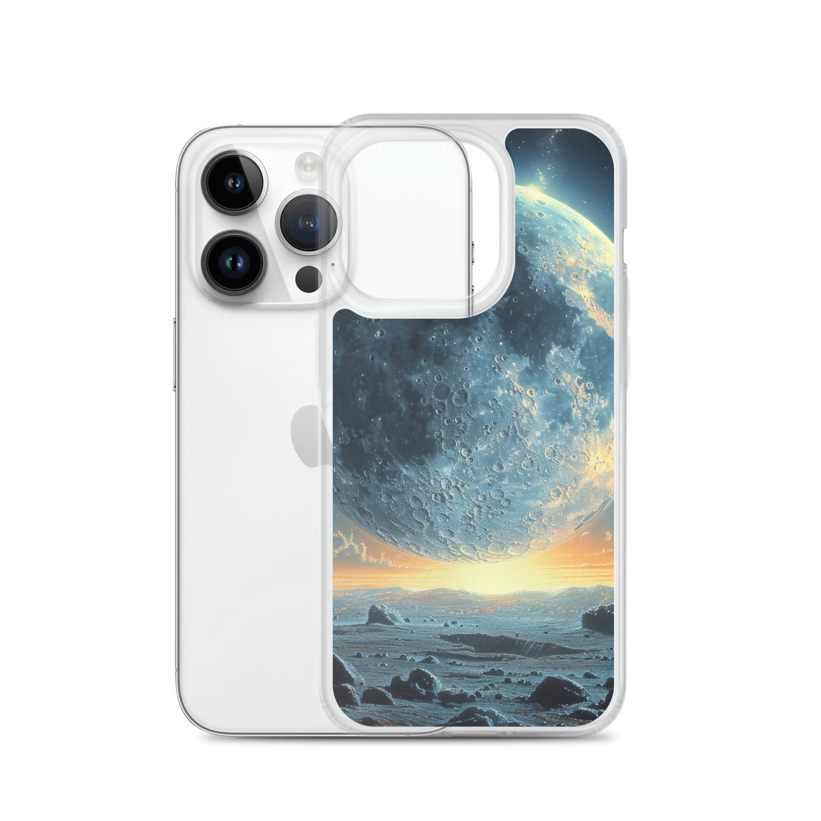 A Clear Case iPhone case with an image of the moon and stars.