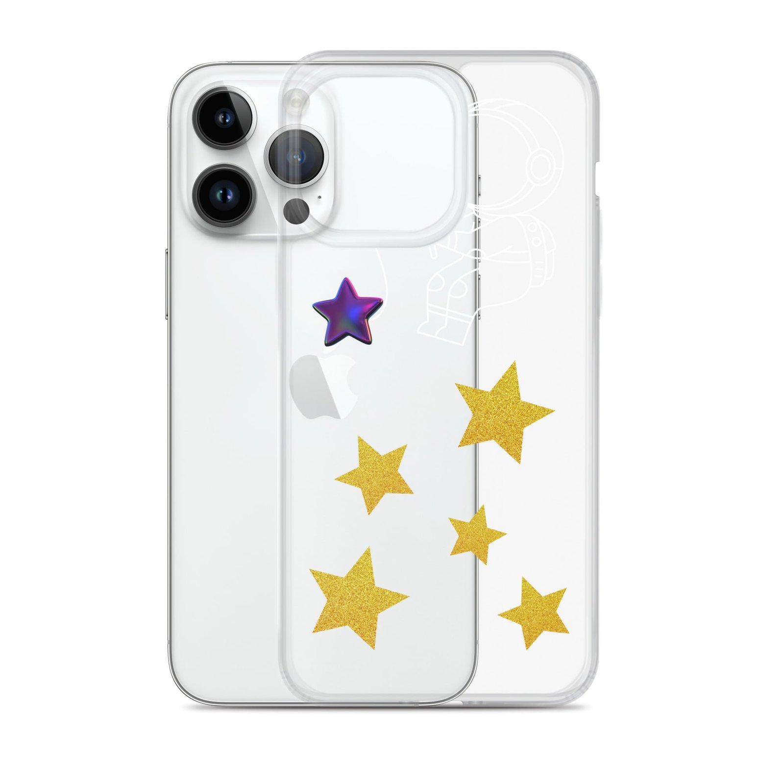 A clear iPhone case adorned with stars, resembling the enchanting Starry Night artwork.