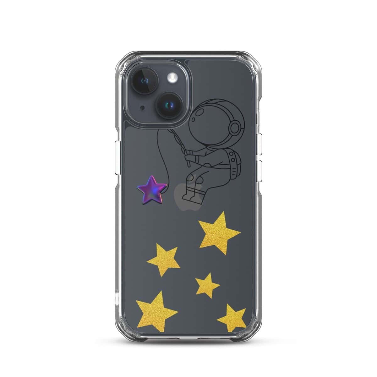 एक शानदार आईफोन केस जिसमें एक अंतरिक्ष यात्री अंतरिक्ष में उत्साहपूर्वक तारे पकड़ता हुआ दिखाया गया है।
