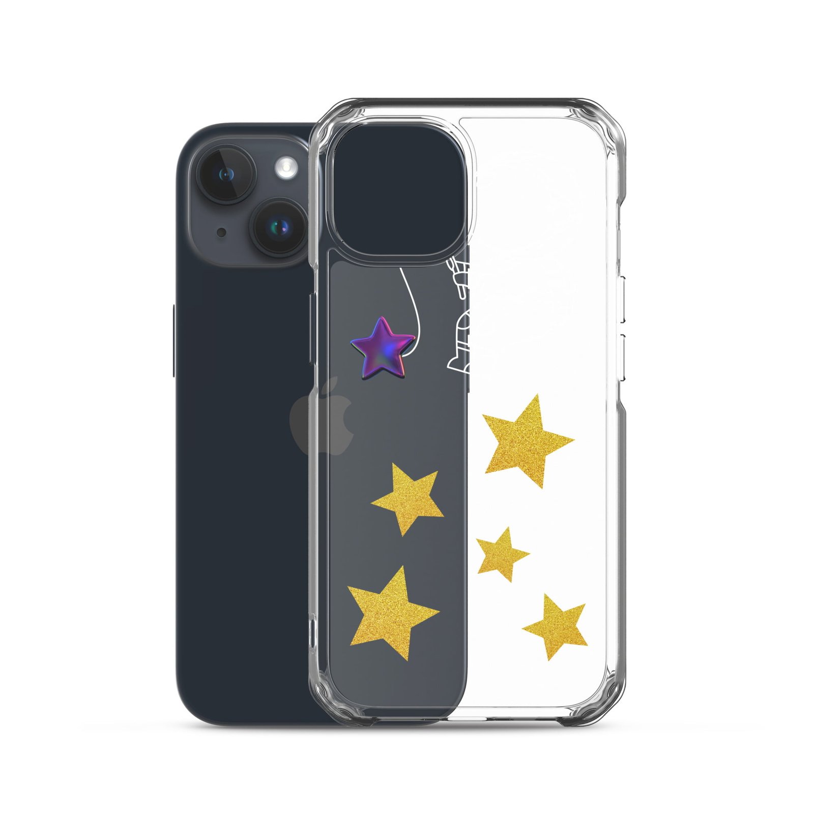 A transparent phone case featuring enchanting stars reminiscent of a Starry Night.