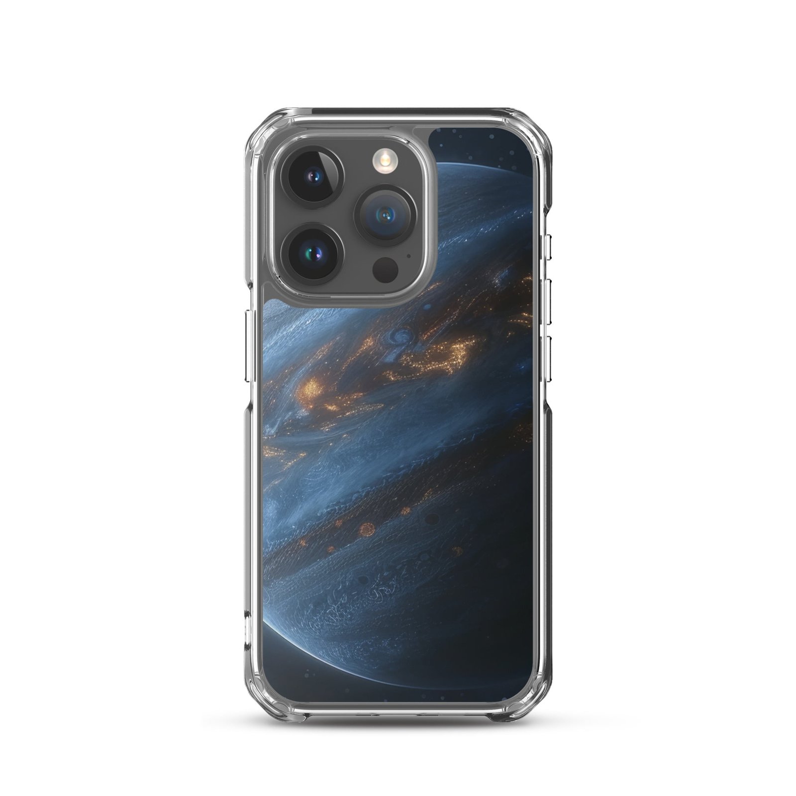 A stunning image of the planet Jupiter showcased on an iPhone 11 clear case.