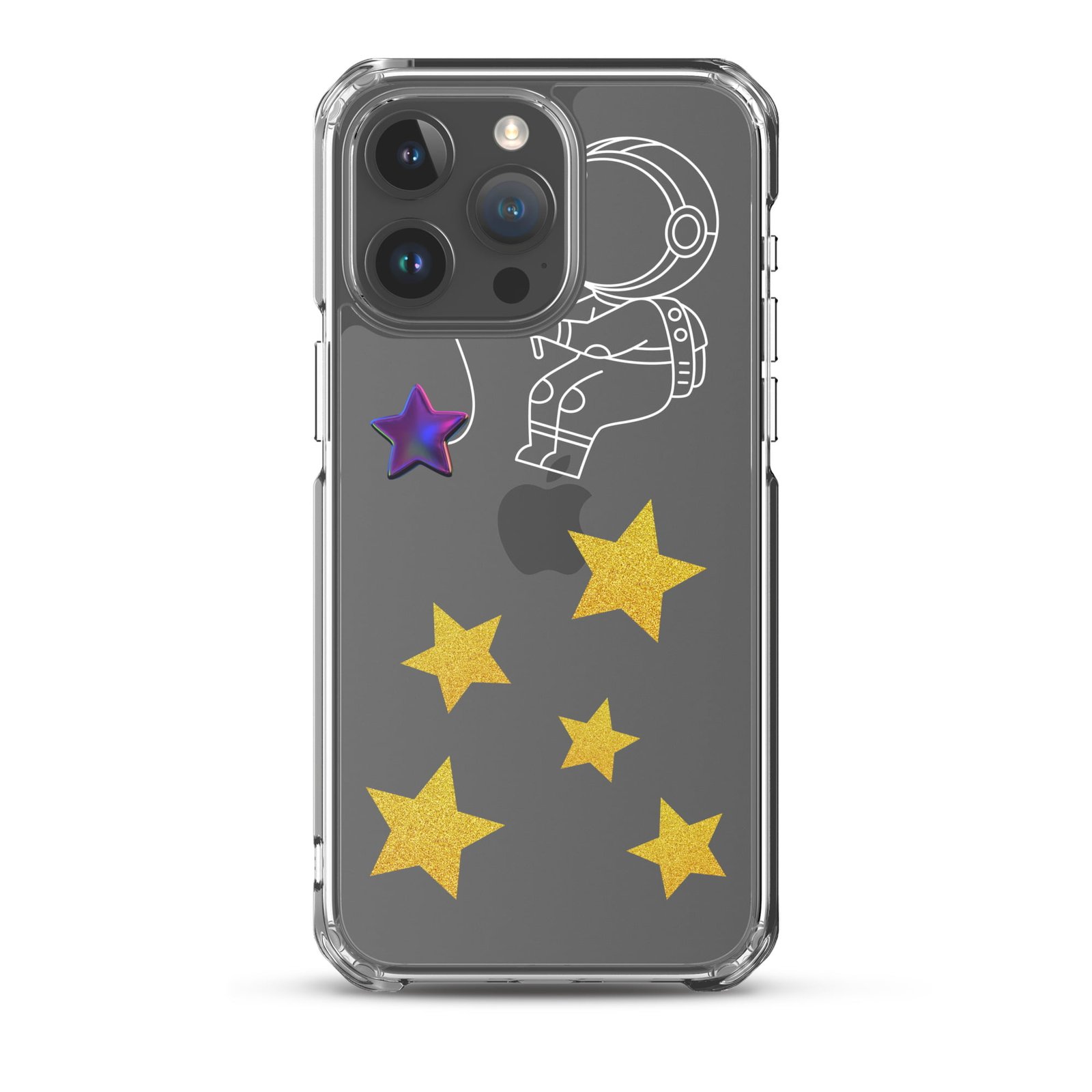 A Starry Night-themed iphone case with an astronaut and stars on it.