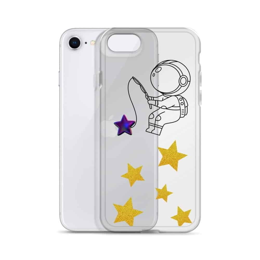 एक आकर्षक आईफोन केस जिस पर एक अंतरिक्ष यात्री तारों को पकड़ते हुए दिखाया गया है।