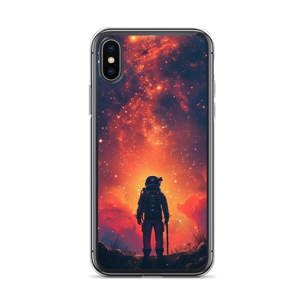 A clear iPhone case featuring an astronaut in space.
