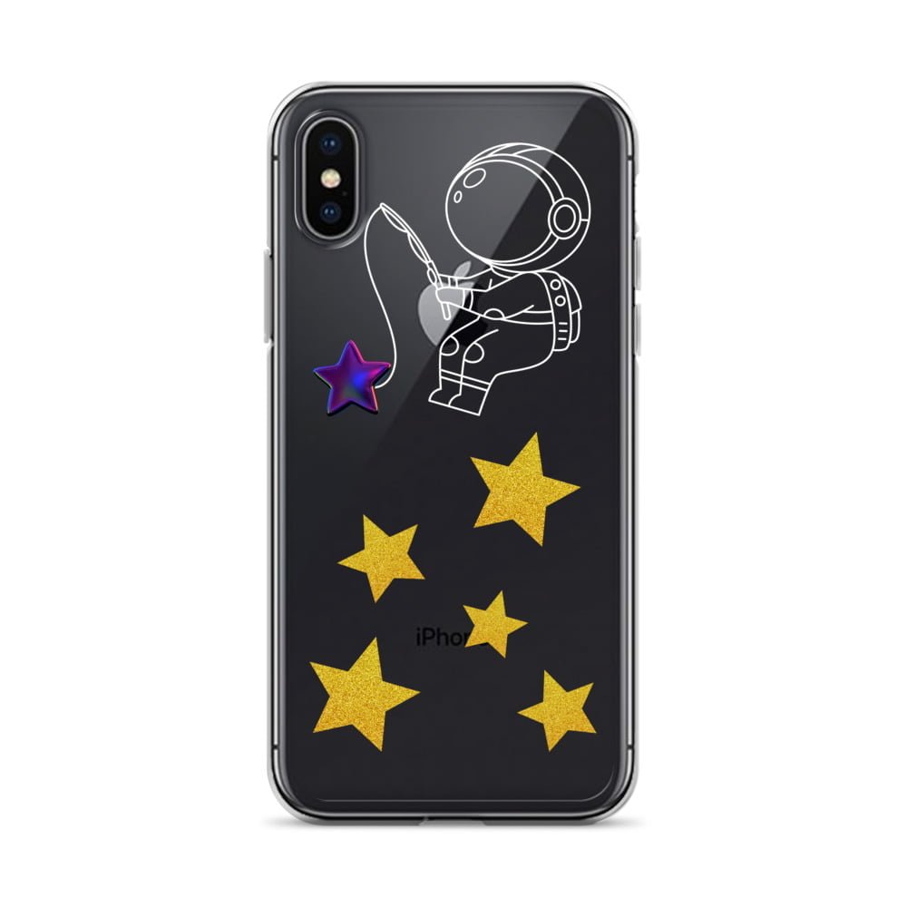 An iphone case with an astronaut and Starry Night on it.