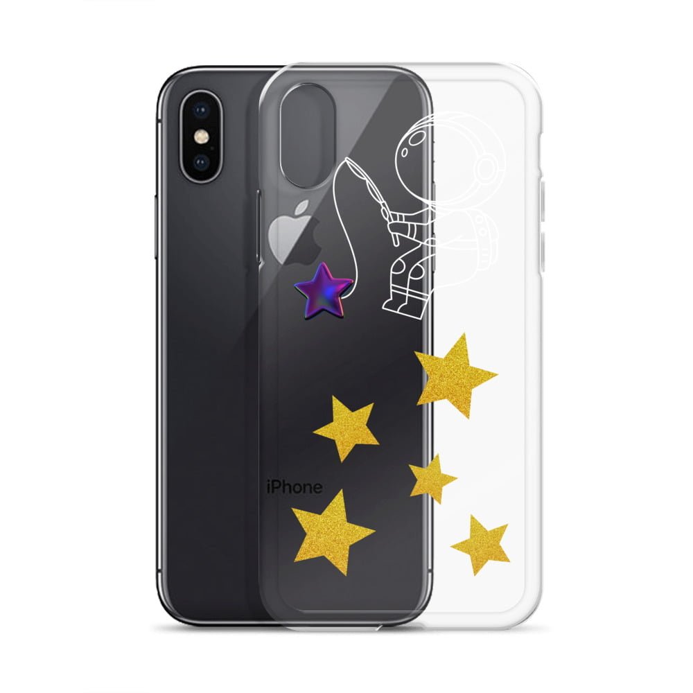A stylish clear iPhone case featuring a gold star.