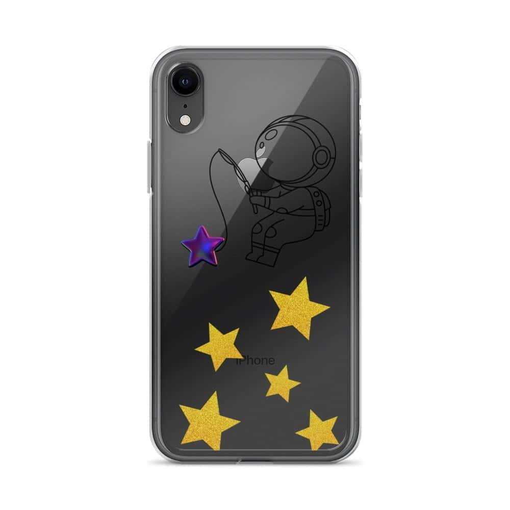 एक खगोलीय थीम वाला आईफोन केस जिसमें एक अंतरिक्ष यात्री और तारे बने हुए हैं, जो "तारों को पकड़ने" के सार को दर्शाता है।