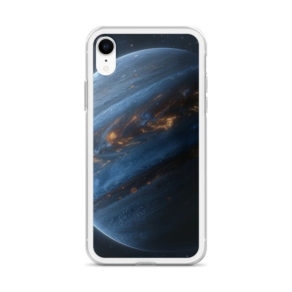 A clear iPhone case featuring an image of the planet Jupiter.