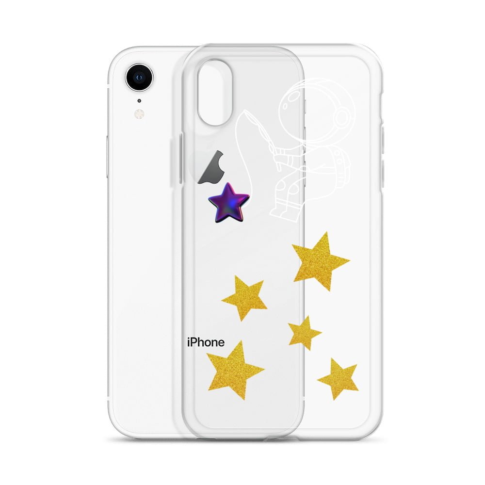 A Starry Night-inspired clear iphone case adorned with stars.