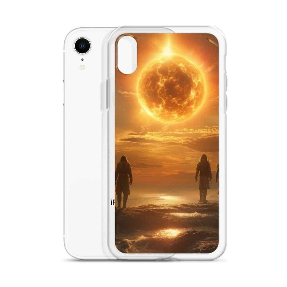 Two people walking on the beach with the sun behind them iPhone Clear Case.