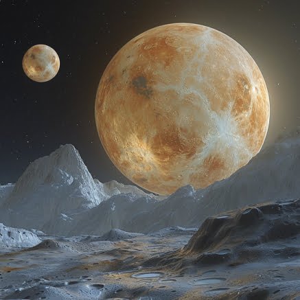 An artist's rendering of two planets in the Solar System, including Venus.
