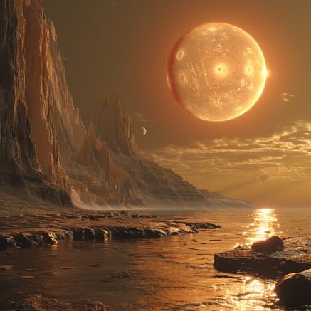 This picture features an alien landscape with a moon in the background.