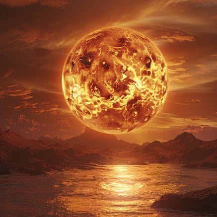 An artist's rendering of the sun shining over a body of water.