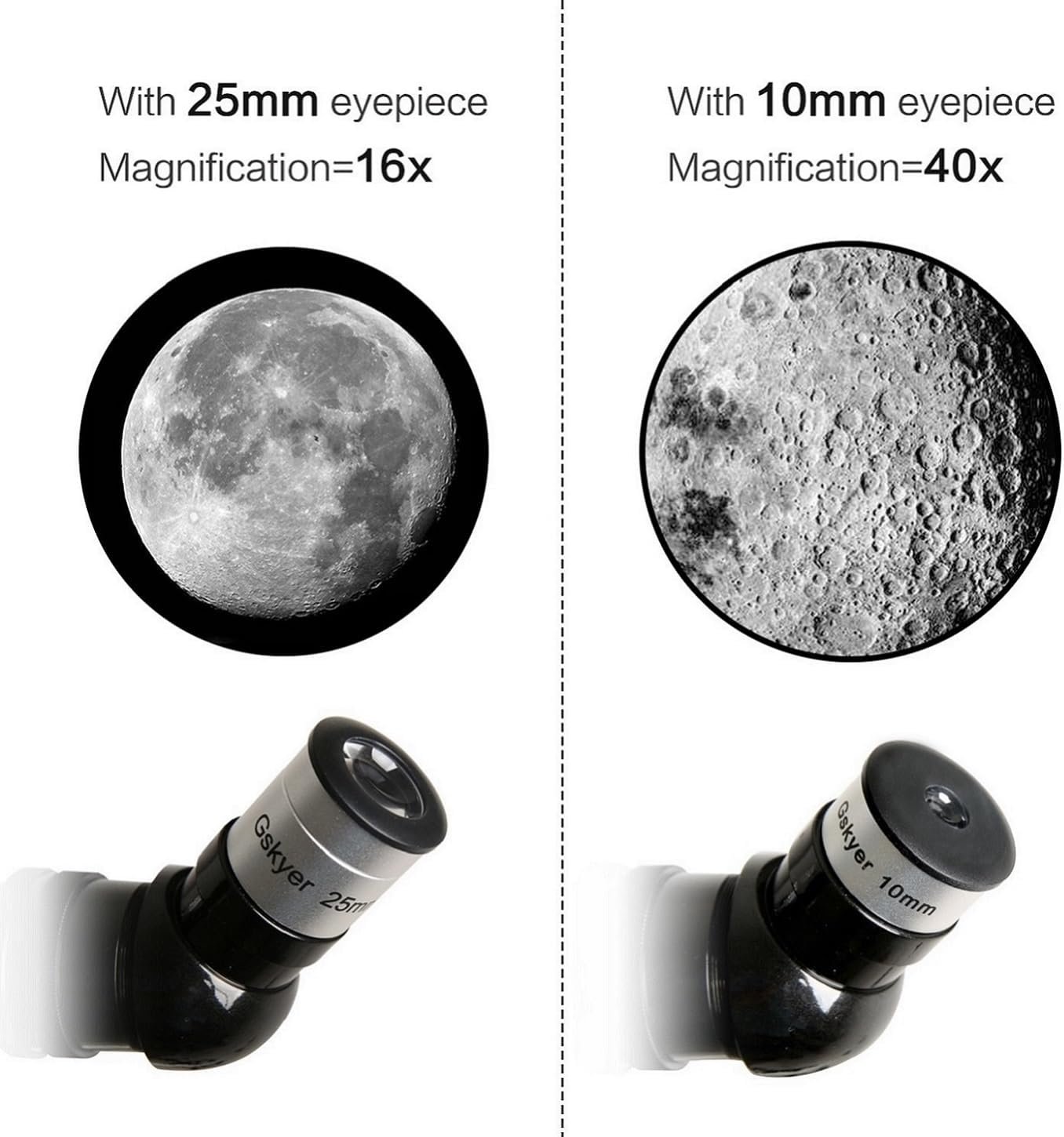 Two images of a telescope and the moon, perfect for beginners interested in stargazing.