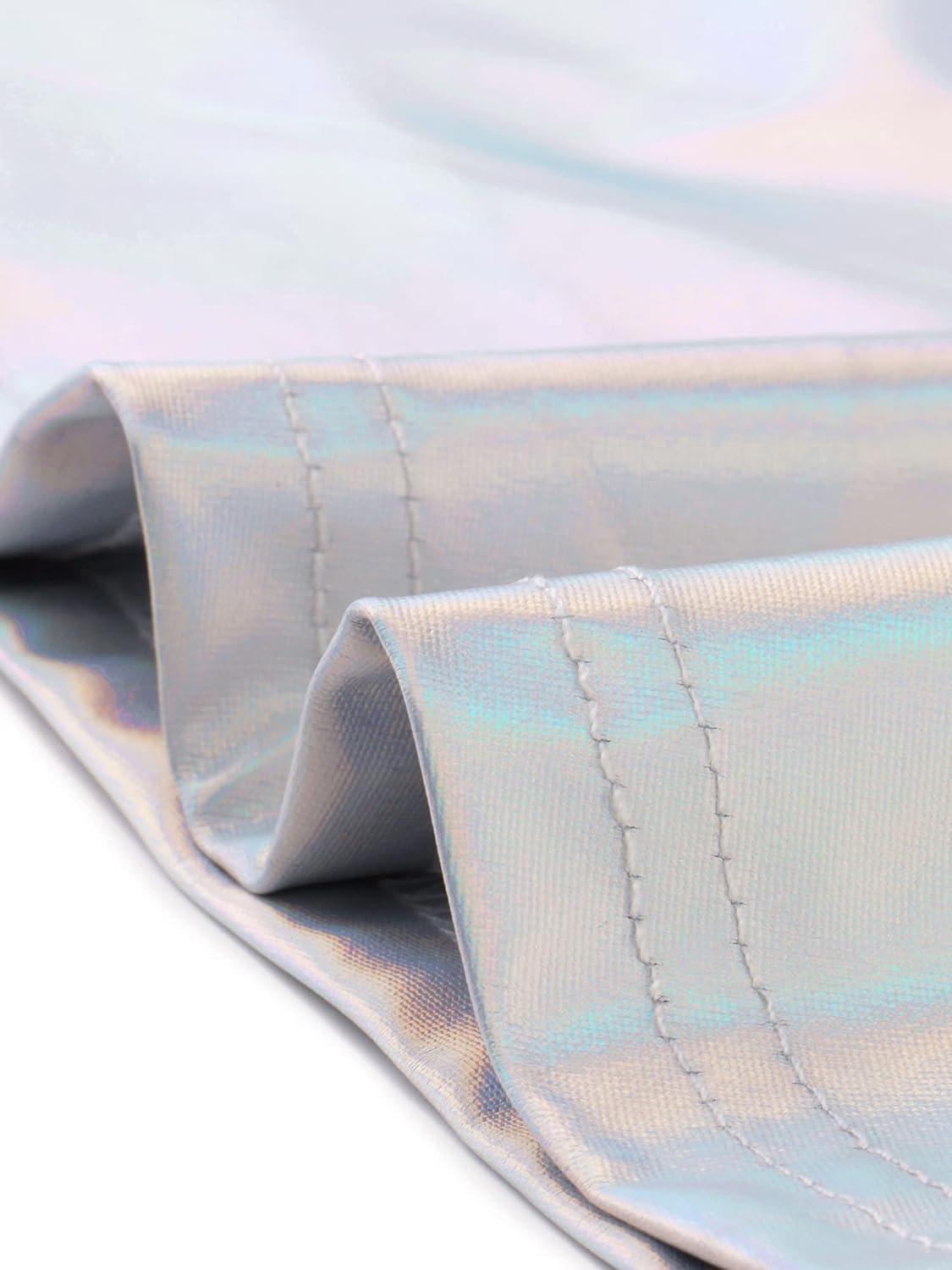 Iridescent fabric with folded edge and stitched seams, perfect for a galactic gown.