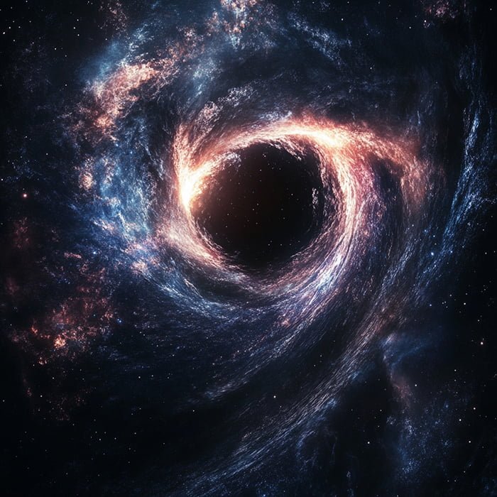 What has survived a black hole? 3 A vivid depiction of a swirling black hole in space, showing bright light around the event horizon and dark, dense space surrounding it. Marvel at the awe-inspiring forces at play as you ponder what could have survived the gravitational pull of these enigmatic giants.