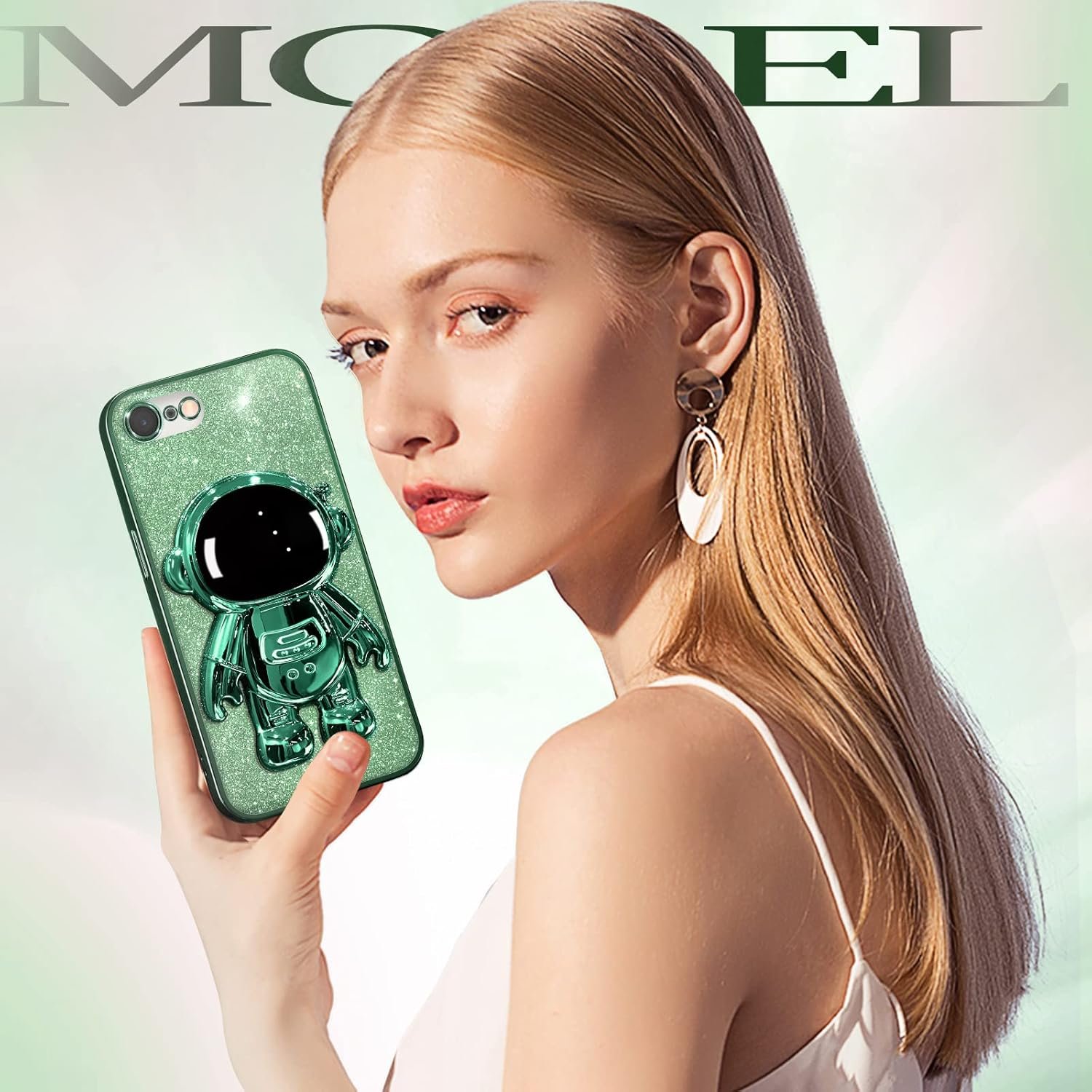 Buleens for iPhone SE 2022/ SE 2020/8/7 Case Astronaut, Clear Cases with Glitter Paper Spaceman Stand, Women Girls Cute Electroplated Sparkly Space Phone Cover for SE 2022/ SE 2020/8/7 Purple