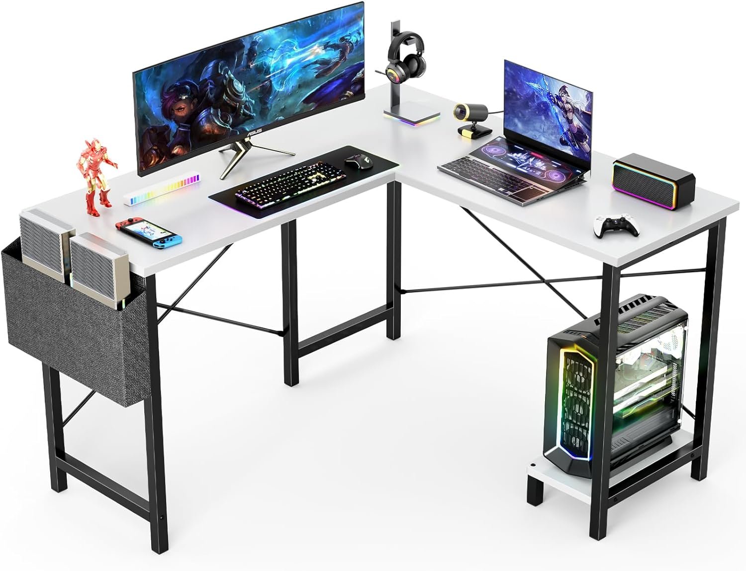 DUMOS L Shaped Computer Desk PC Gaming Table, 50 Inch, Black DUMOS L Shaped Computer Desk PC Gaming Table, 50 Inch, Black