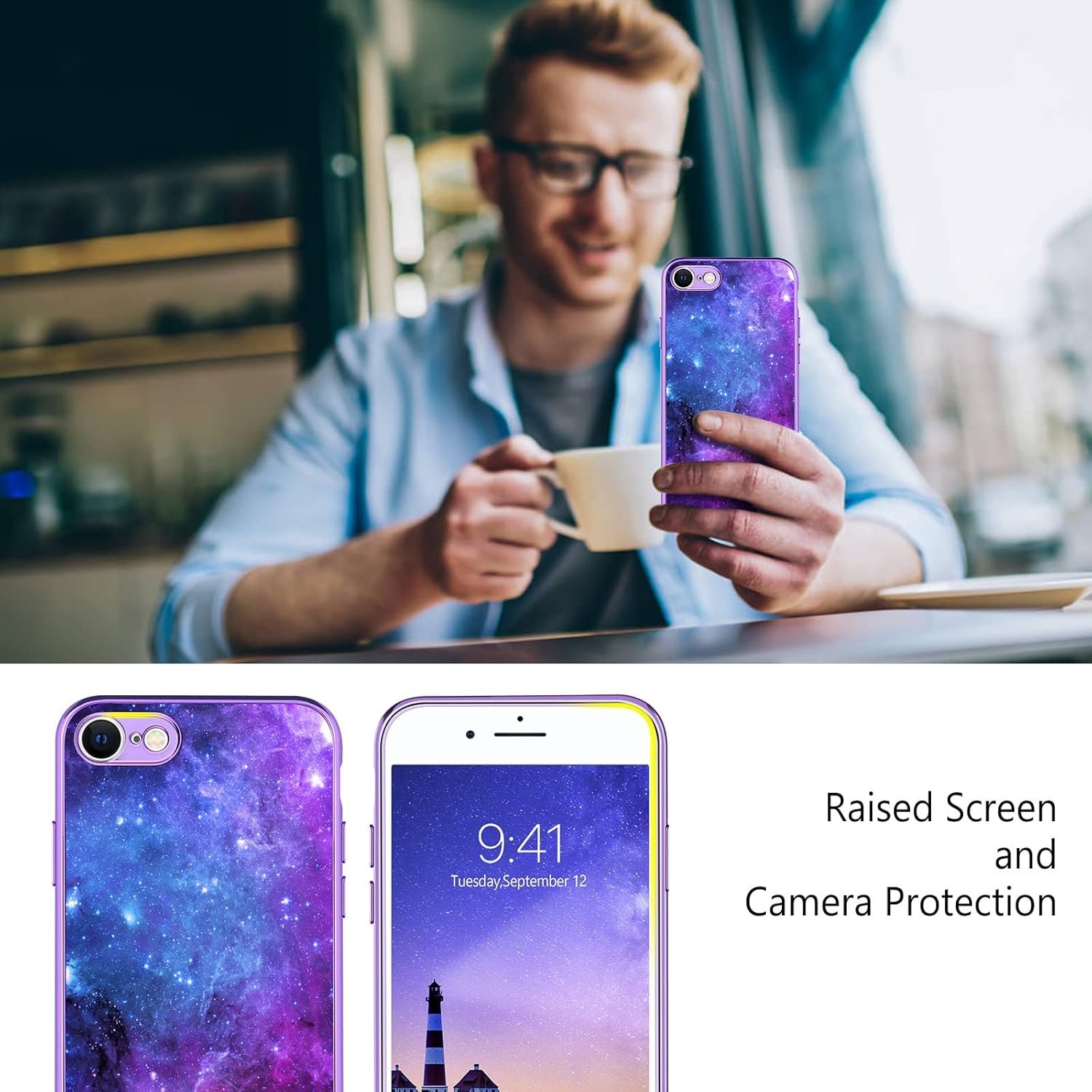 GUAGUA Compatible with iPhone SE 2022/2020 Case iPhone 8 Case iPhone 7 Case Glow in The Dark Noctilucent Luminous Space Nebula Slim Fit Protective Anti Scratch Case for iPhone 8/7/SE, Blue Nebula