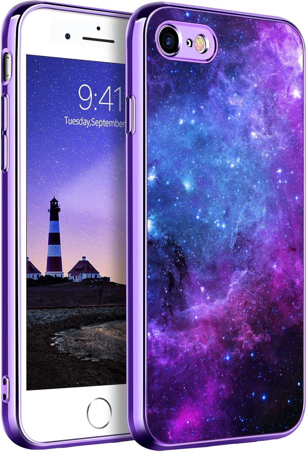 GUAGUA Compatible with iPhone SE 2022/2020 Case iPhone 8 Case iPhone 7 Case Glow in The Dark Noctilucent Luminous Space Nebula Slim Fit Protective Anti Scratch Case for iPhone 8/7/SE, Blue Nebula