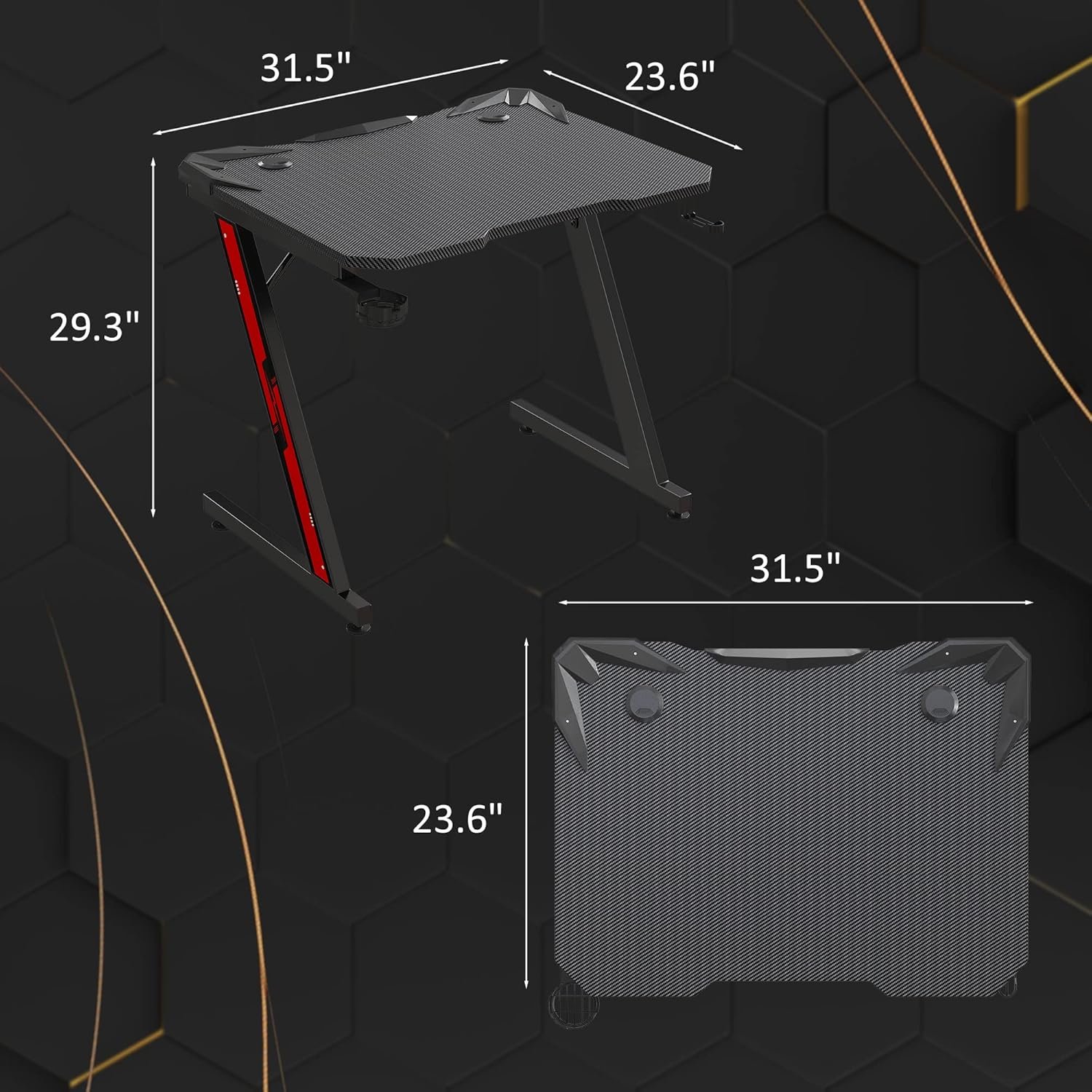 Homall Gaming Desk, Computer Desk with Carbon Fiber Surface, Gaming Table Z Shaped PC Gaming Workstation Home Office Desks with Cup Holder and Headphone Hook (44 inch, Black)