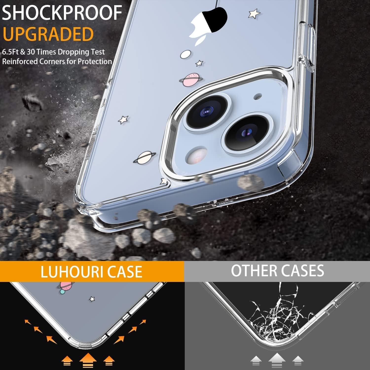 LUHOURI Designed for iPhone 14 Case with Screen Protector - Slim Fit, Sturdy Clear Acrylic Cover for Women and Girls - Protective Phone Case 6.1 - Astronaut in The Space