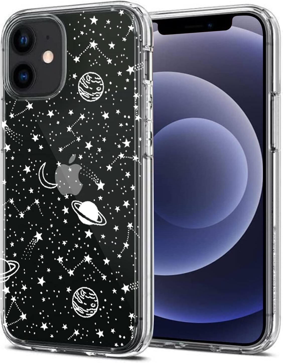 NITITOP Compatible for iPhone 12 / iPhone 12 Pro Case,Clear Cute with Beautiful Star Moon Outer Space Planet Patterns for Girls Women, Soft TPU for iPhone 12/12 Pro -White Galaxy