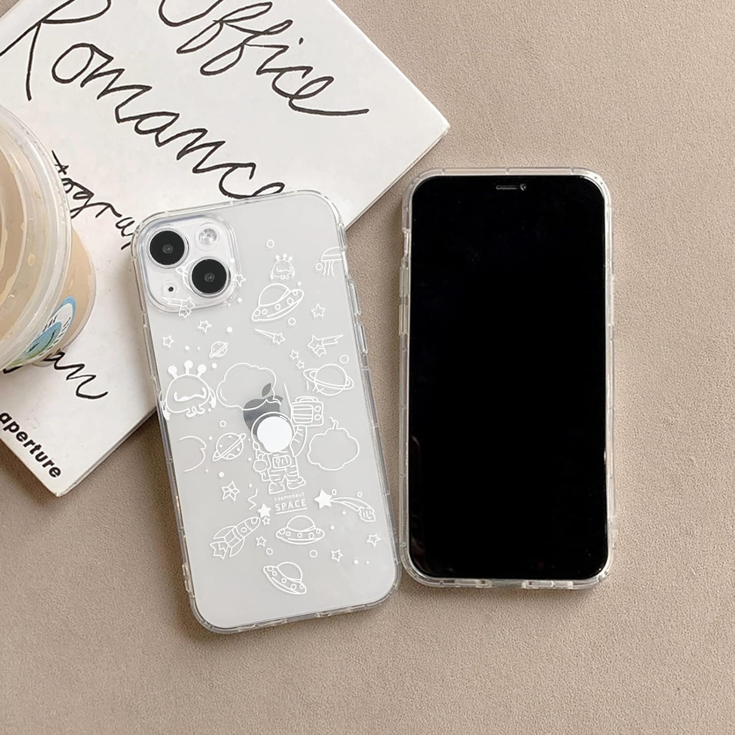 NITITOP Compatible with iPhone 14 Case Clear Cute with Astronaut Outer Space Aesthetic Planet Star Creative Pattern, for Women Girl Soft TPU Shockproof Cover for iPhone 14-Embrace