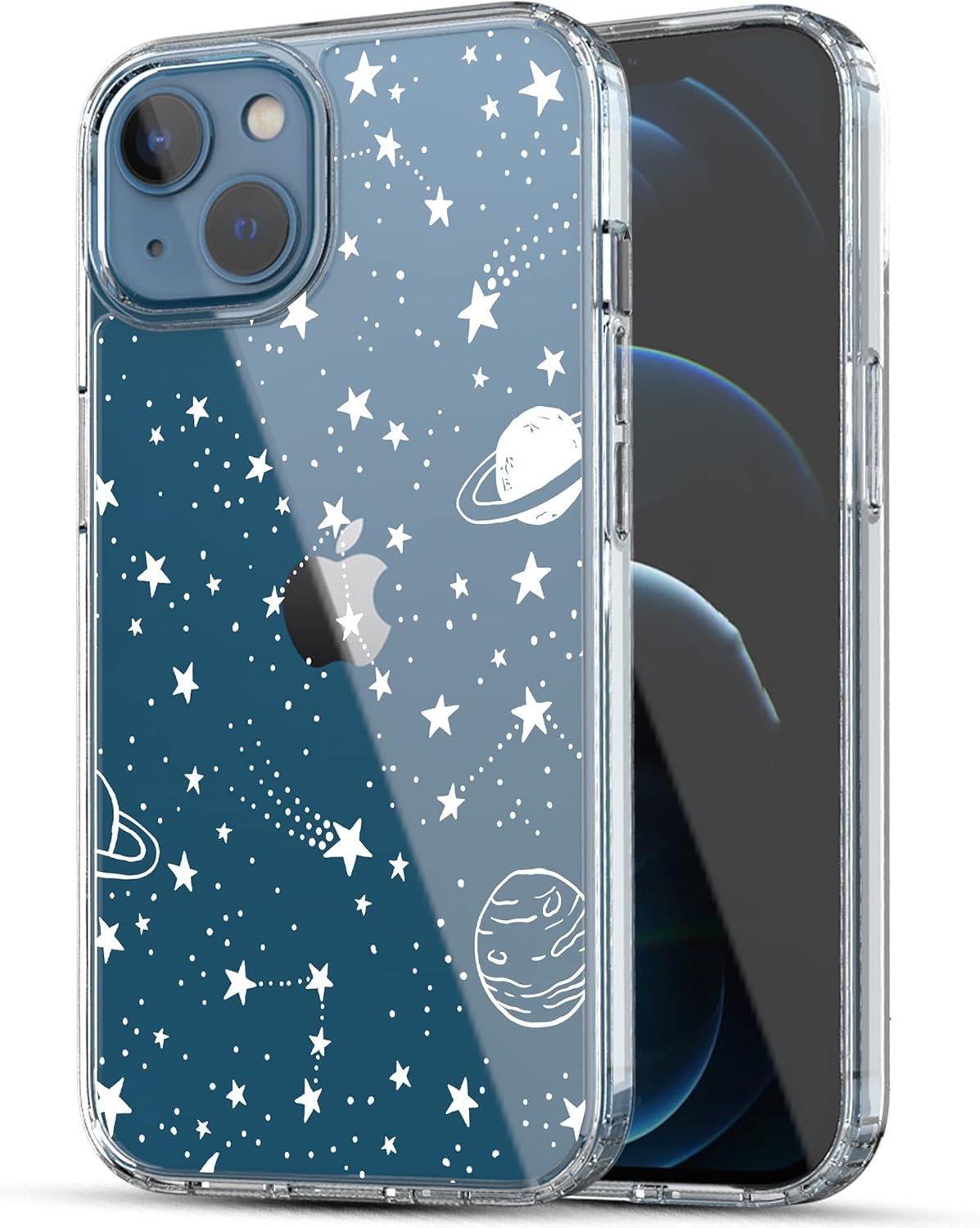 RANZ Compatible with iPhone 13 Case, Anti-Scratch Shockproof Series Clear Hard PC+ TPU Bumper Protective Cover Case for iPhone 13 (6.1) - Universe