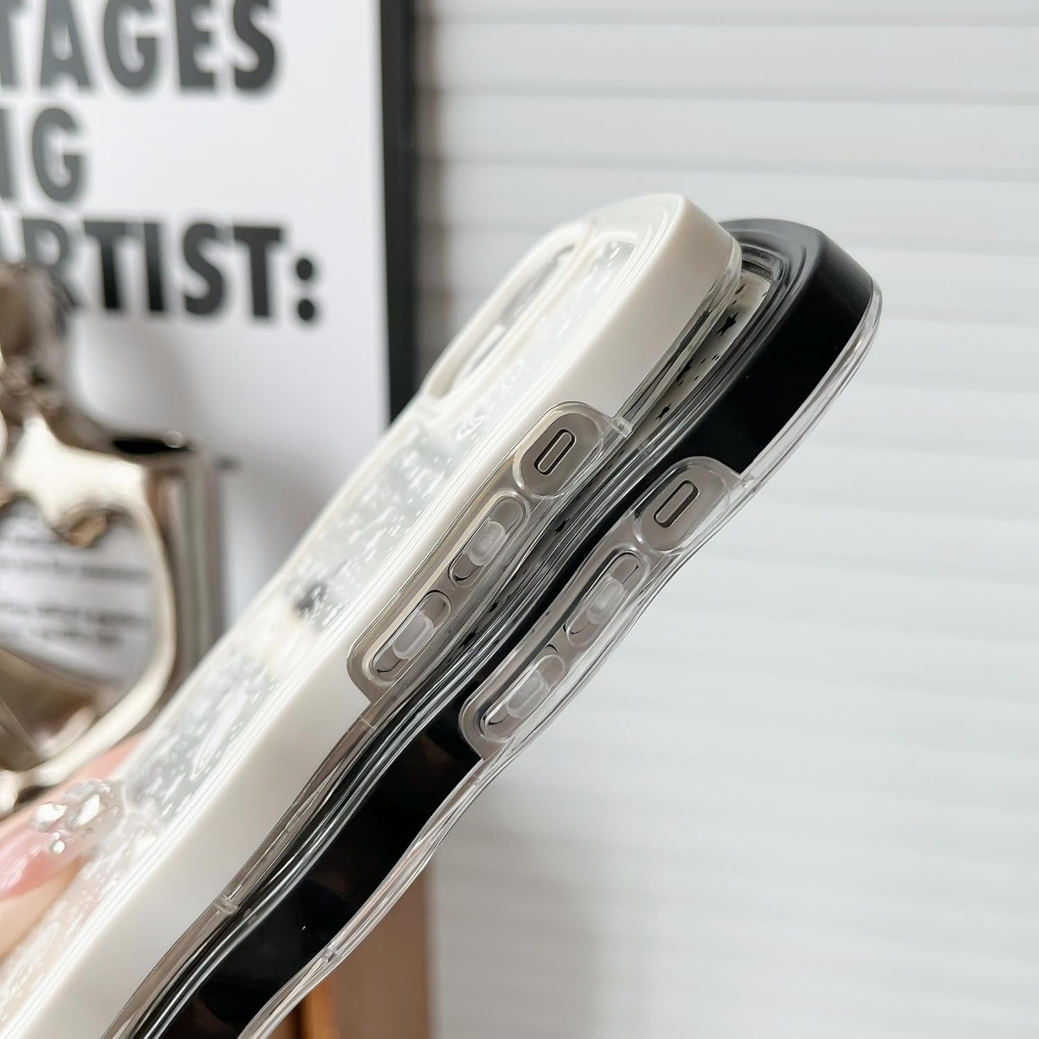 ZTOFERA for iphone 13/iphone 14 Case 6.1 inch,Cute Curly Wave Frame Shape Case with Star Space Pattern, Clear Slim Shockproof Hard PC Bumper Phone Case for iphone 13/14, Black