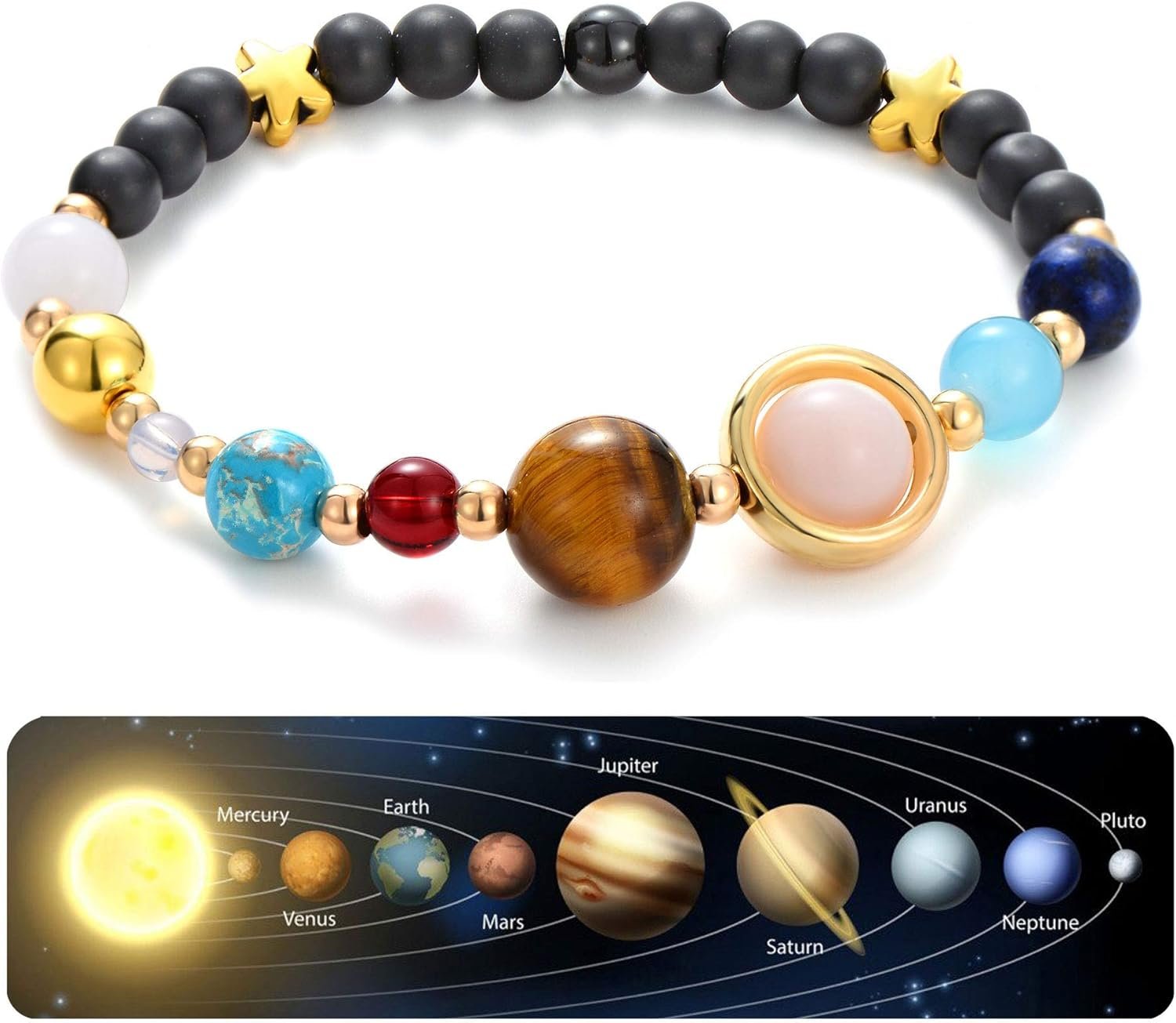 Celestial Beauty: Solar System Bracelet Gemstone Astronomy Galaxy - Nine Planets Guardian Jewelry for Women & Men
