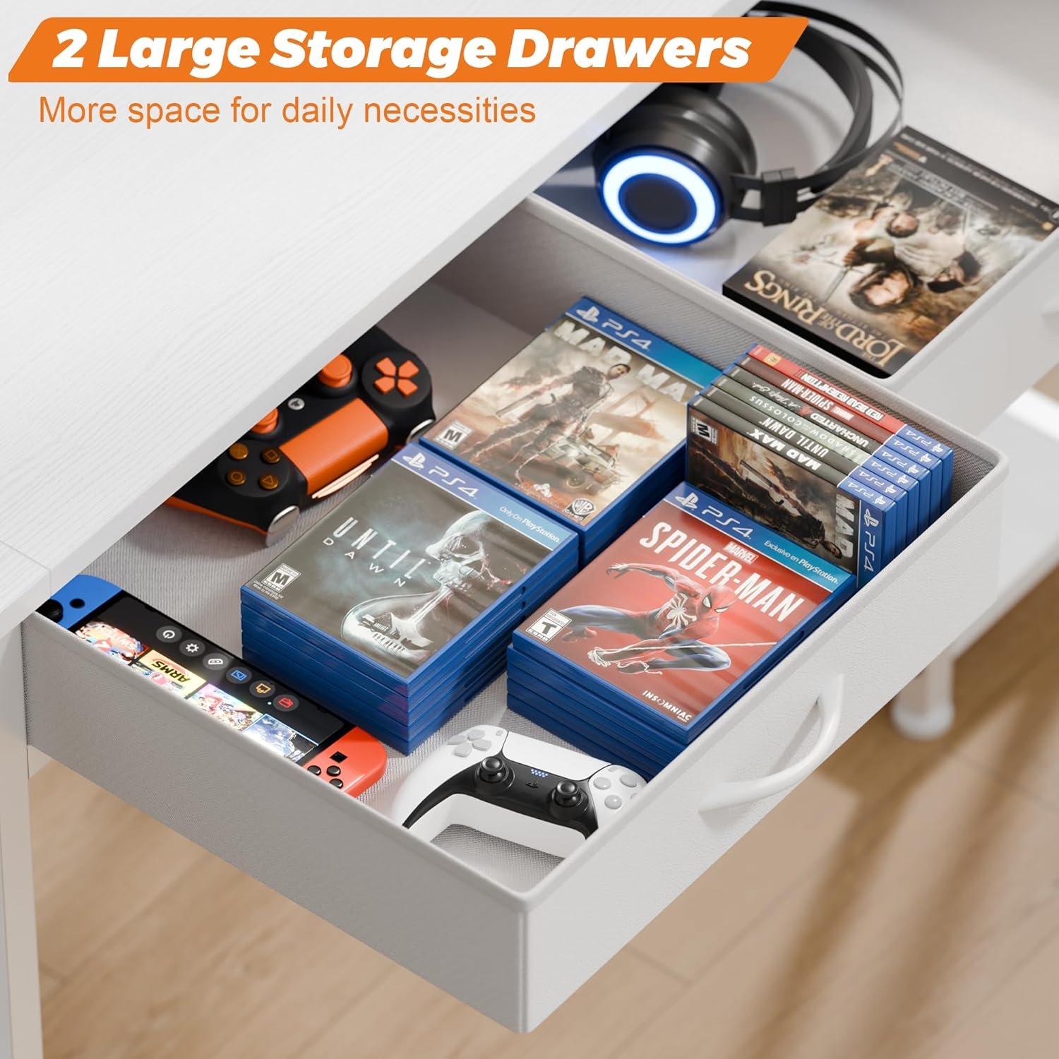 GIKPAL Gaming Desk with Drawers, 47 inch Computer Desk with Storage and Shelves