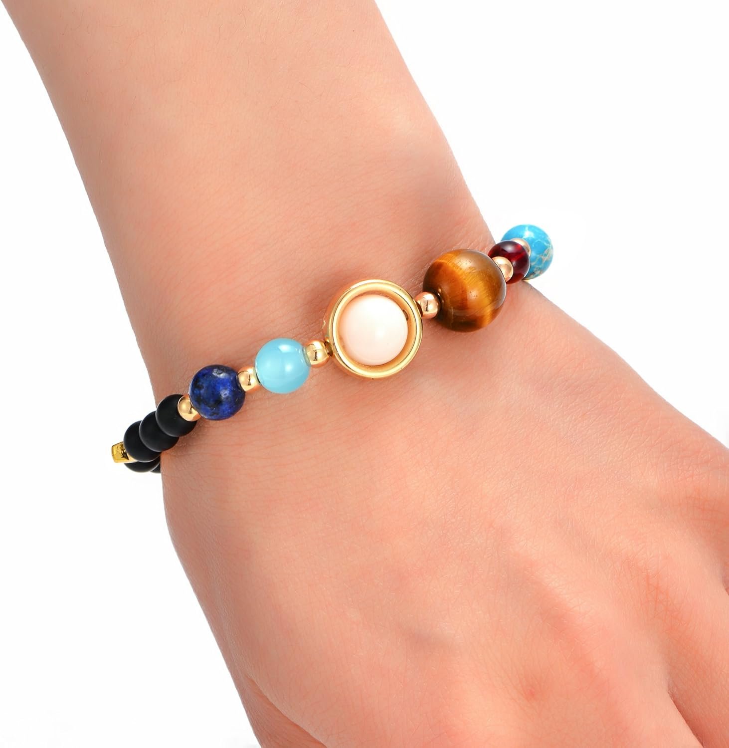 Celestial Beauty: Solar System Bracelet Gemstone Astronomy Galaxy - Nine Planets Guardian Jewelry for Women & Men