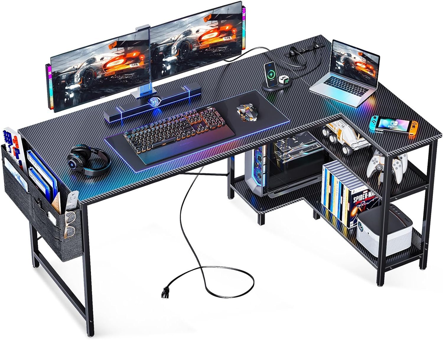 ODK 55 Inch L Shaped Gaming Computer Desk with Power Outlets