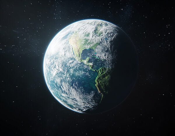 The 9 Planets in Our Solar System 3 A view of Earth from space, focusing on the Western Hemisphere with visible landmasses of North and South America, surrounded by space and stars.