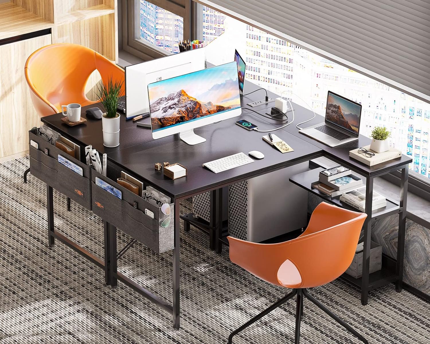 ODK 40 Inch Small L Shaped Gaming Computer Desk with Power Outlets