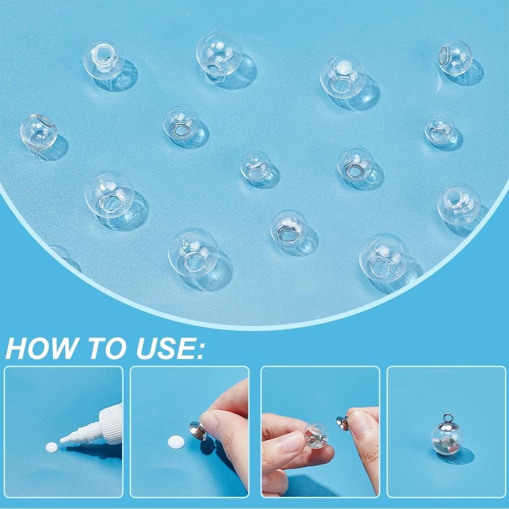 PH PandaHall 200pcs Mini Glass Globe for UV Resin Dice and Charms