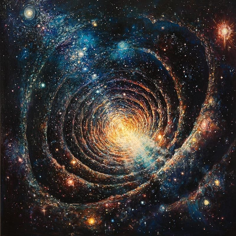 Which is the rarest item in the universe 1 A spiral galaxy with bright stars and a glowing center, surrounded by a colorful cosmic background, poses the timeless question: which is the rarest item in the universe within this vast celestial landscape?