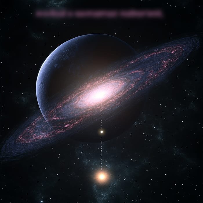 A planet with rings is shown in space, with two glowing stars aligned below it, reminiscent of a celestial scene worthy of a NASA discovery.