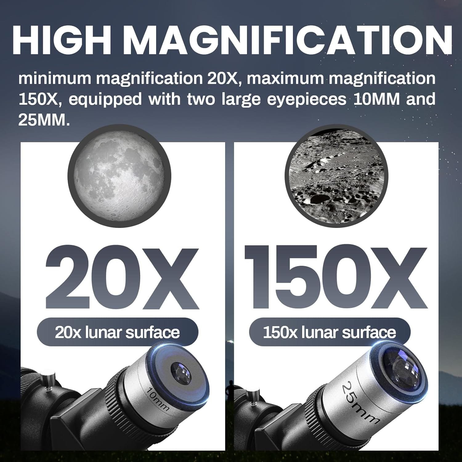 BrandX 70mm Aperture (20X-150X) Portable Refractor Telescope for Astronomy Beginners