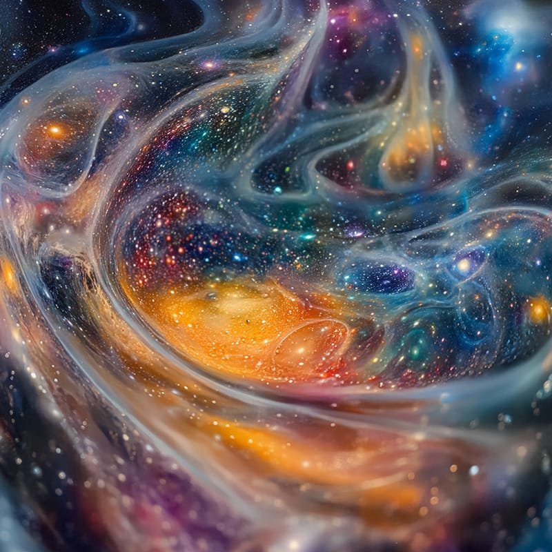 Colorful, swirling galaxy with vibrant stars and nebulous clouds in space.