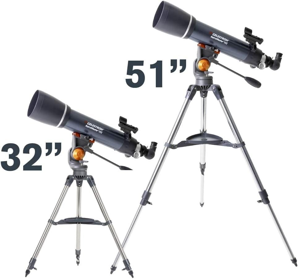 Two telescopes with tripods are shown, one measuring 32 inches and the other 51 inches.
