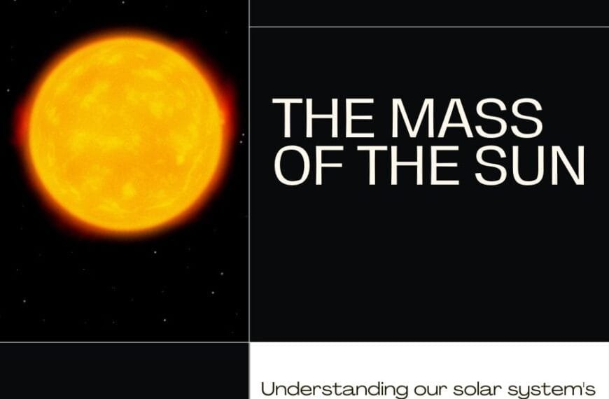 Illustration of the sun with text: "The Mass of the Sun. Discovering the immense power and influence of our solar system's largest star.