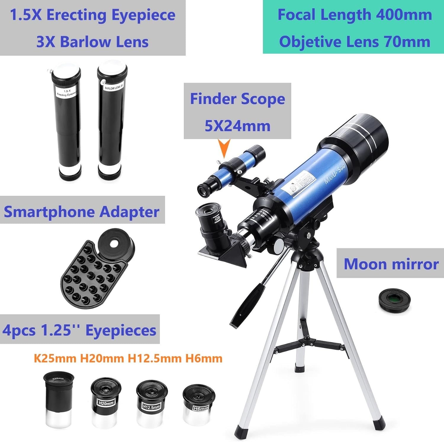 Stargazer's Joy 70mm Refractor Telescope with Tripod & Finder Scope
