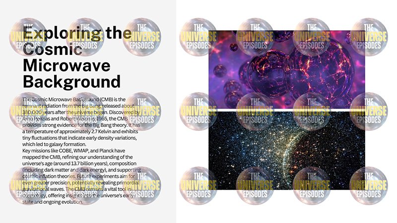 Explore the universe with "How did the universe begin?" Free PDF File download, featuring cosmic phenomena images, circular logos, and insights into the Cosmic Microwave Background to understand its discovery and significance.