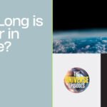 Text reads "How Long is 1 Hour in Space?" with an image of Earth's horizon from space, a logo saying "The Universe Episodes," and a black square.