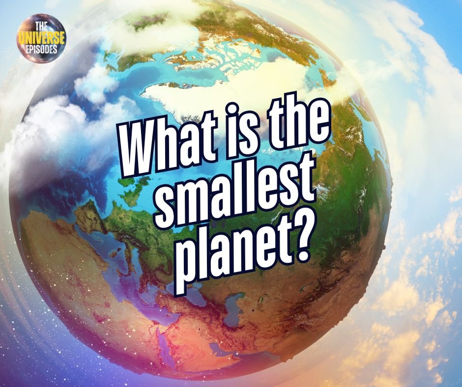 Text on an illustrated globe reads: "What is the smallest planet?" with a sunrise in the background, inviting astronomy enthusiasts to explore planet sizes in our solar system.
